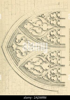 Revue de l'art Chrétien. Abb. 6.-Débris de la Tulle de La fenêtre du pignon Sud du Querschiff * Taufers Makros sinscrivait une élégante ré-sille de fenestrages Flamboyants, aujour - dhui détruite presquen entier, Mais quenous pouvons heureusement restituer dunemanière très approximative. Nous enpublions (Abb. 7) le Dessin avec Deux va-riantes, et ci-contre, pour justifier notretracé, nous donnons (Abb. 6) létat Actuel de lafenêtre, avec les Amorces de la Tulle danslarc majeur; Nous avons en outre indiqué à leur Place présumée, les Fragmente wieder trouvés de fenestrage, à Laide desquels lareconst Stockfoto