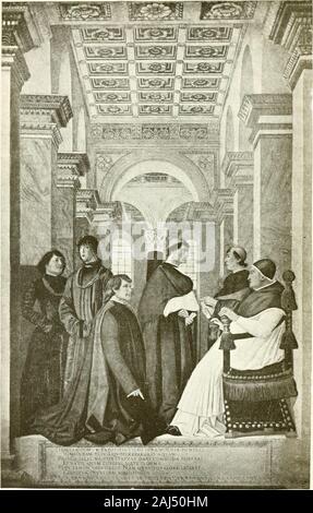 Eine neue Geschichte der Malerei in Italien: Vom II des XVI Jahrhunderts. ...*... PLATINA vor SIXTUS IV. Ml ICH KZZO DA I-ORLI. Anderson. itican, Rom. MELOZZO VON FORLI UND MARCO PALMEZZANO 31 Pietro Apponio, Dante, S. Augustinus, Hieronymus, S. Vittorino da Feltre, Aristoteles, Sixtus IV., Ptolemäus und Seneca. 1 Dieser illustriouspersons, das Venedig Akademie enthält 10 Zeichnungen in der Characterof Raphaels Jugend, und einstimmig, die ihm von den mostcompetent Kritiker zugeordnet. 2 wir daraus schließen, dass Sie die Vorlagen wurden von jungen sketchedfrom Santi in Urbino; und Wir bei Thesame Zeit davon ausgehen, dass Th Stockfoto