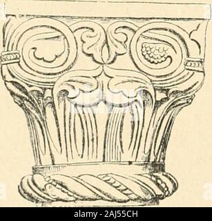 Revue de l'art Chrétien. LIVRAISON. 298 3 xî Rebue De V^t) xttim. en Normandie, en Anoleterre et de Bel - gique (?), qui est caractérisée par quatrefaces découpées en demi-Cercle, et la formearrondie du Dessous de La Corbeille; formeque nous appellerons spliérico - CJtbiqiic. Édifice Leplus ancien de lOccident où se Ren-contre ce Chapiteau, est loratoire carlovin-gien de Nimègue (). Cette forme, dont nous venons dindiquerla Einstieg, se dissimule parfois sous undécor mehr oder weniger superficiel. Ellecomporte au Überschuss des Dérivés inté - ressants. Auf einem ins lacomposition introduit dans de la Corbeil Stockfoto