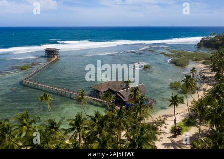Luftaufnahme der Cloud 9 Jetty Surf Area, Siargao, Philippinen Stockfoto