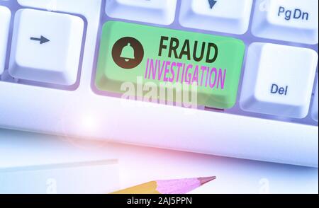 Text Zeichen zeigen Untersuchungen zur Betrugsbekämpfung. Business Foto präsentieren zu ermitteln, ob ein Betrug stattgefunden hat, Stockfoto