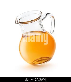 Apfelsaft in einer Krug auf weißem Hintergrund Stockfoto