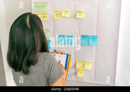 Daten, die in der Tabelle mit Informationen über die Kurznotiz Stockfoto