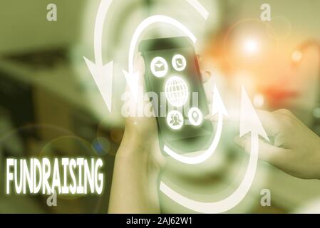 Text zeichen Fundraising angezeigt. Business Foto Text handeln, der das Sammeln oder die Herstellung von Geld für einen bestimmten Zweck. Stockfoto