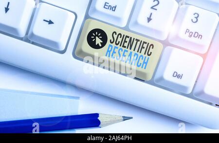 Text Zeichen zeigt die wissenschaftliche Forschung. Business Foto präsentieren methodische Studie zu beweisen oder eine Hypothese widerlegen. Stockfoto
