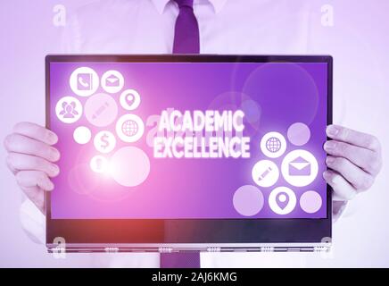 Schreiben Hinweis zeigen wissenschaftliche Exzellenz. Business Konzept für die Erreichung hoher Qualitäten und Superior perforanalysisce Stockfoto