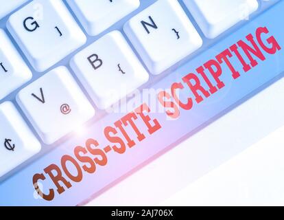 Text Zeichen zeigen Cross Site Scripting. Business foto Präsentation Sicherheitsanfälligkeit hauptsächlich in Webanwendung gefunden Stockfoto