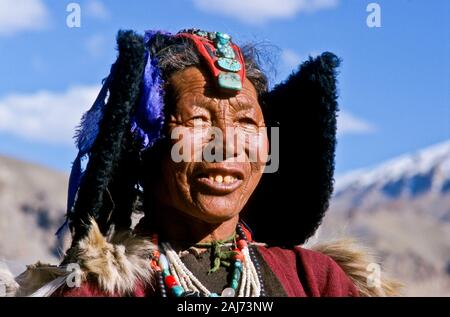 Perak, die traditionelle Kopfbedeckung der zanskari und Ladakhi Frauen Stockfoto