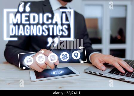 Text Zeichen zeigen die medizinische Diagnostik. Business Foto präsentiert ein Symptom oder ein Merkmal von Wert in der Diagnose Stockfoto