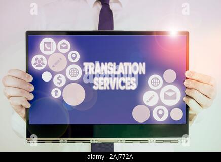 Schreiben Hinweis angezeigt. Business Konzept für Organisation, bieten, die Sprache zu übersetzen Stockfoto