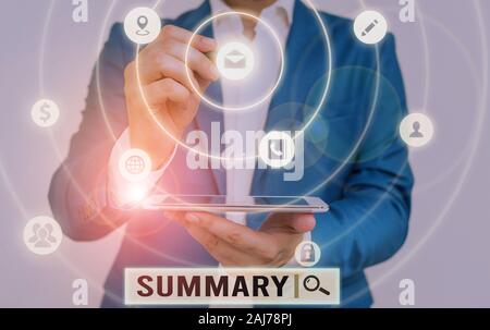 Handschrift Text schreiben Zusammenfassung. Konzeptionelle Foto eine kurze Erklärung oder ein Konto der wesentlichen Punkte der etwas Stockfoto