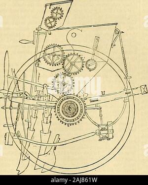 Die Gärtner' Chronik und Landwirtschaftliche Zeitung. s, fährt seine Länge und auf dieser, in der Nähe von jedem dieser Rohre ist fixeda kreisförmige Scheibe, von deren Umfang projectlateral Arme, jeder mit einer abschließenden hemisphericalcup. Die leed in die Box zu einem depthof vielleicht 4 ins., und Motion, theshaft durch ein Ritzel auf einer seiner Extremitäten anderen workinginto an der Achse des Schlittens - Räder, diese Scheiben drehen, die Tassen tauchen Sie ein in das Saatgut, andlift aufeinanderfolgende Teile davon, und lassen Sie es in thetubes, durch die es zu Boden befördert wird. Wenn agreater Menge o Stockfoto