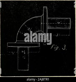 Dokumentarfilm Journal von Indiana 1882 lit.^^ 1: > beide sind gerade und gebogene Armaturen und beenmade in drei verschiedenen Größen für Rohre von einem Zoll, ein- und Halb Zoll und 2 Zoll im Durchmesser. Jeder Student makesonly ein Muster; es kann entweder der Klasse. Die branchedfitting, dabei als Gerade T, wie in twoviews gezeigt (Abb. 2), ist mit Niederlassungen verschiedener sizefrom den Körper gemacht, und die Zweigstelle in auroblique Winkel mit 142 den Körper. Neben dem Winkelstück, in Abb. 1 gezeigt. 3, gebogene pipefittings haben niade, wie Gelenke, und wie oft. loints Stockfoto