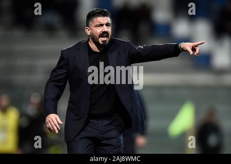 Reggio Emilia, Italien. 22 Dezember, 2019: Gennaro Gattuso, Cheftrainer der SSC Napoli, Gesten während der Serie ein Fußballspiel zwischen US Sassuolo und SSC Napoli. SSC Napoli gewann 2-1 über uns Sassuolo. Credit: Nicolò Campo/Alamy leben Nachrichten Stockfoto