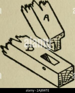 Der Bauer seine eigene Builder: ein Leitfaden und Nachschlagewerk für den Bau von Wohnungen, Scheunen und andere landwirtschaftliche Gebäude, zusammen mit den Dienstprogrammen, die zuverlässige Methoden, bietet praktische Anregungen, präsentiert zahlreiche Details und Formeln, und erklären Sie, einfache Regeln für die Schätzung der Arbeitskosten und benötigte Materialien mit besonderem Bezug zu konkreten und Zimmerei. W Abb. 49.- einsteckschlösser Schlitz-Zapfen- Verbindung. Stockfoto