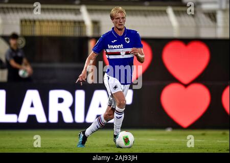 La Spezia, Italien. 7. August 2019: Morten Thorsby von UC Sampdoria in Aktion während der Vorsaison freundlich Fußballspiel zwischen Spezia Calcio und UC Sampdoria. UC Sampdoria gewann 5-3 über Spezia Calcio. Credit: Nicolò Campo/Alamy Live Neue Stockfoto