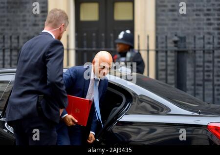 Sajid Javid MP, Schatzkanzler, Ankunft in Downing Street 10. Oktober 2019 Stockfoto