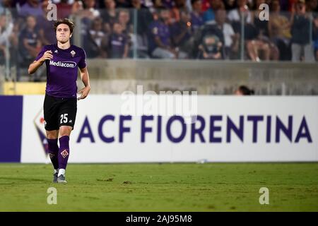 Florenz, Italien. 11. August 2019: Federico Chiesa von ACF Fiorentina sieht während der Vorsaison freundlich Fußballspiel zwischen ACF Fiorentina und Galatasaray SK. ACF Fiorentina gewann 4-1 über Galatasaray SK. Credit: Nicolò Campo/Alamy leben Nachrichten Stockfoto