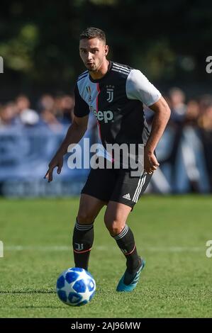 Villar Perosa, Turin, Italien. 14. August 2019: Mattia De Sciglio von Juventus Turin FC in Aktion während der Vorsaison Freundschaftsspiel zwischen FC Juventus und Juventus Turin U 19. FC Juventus gewann 3-1 über juventus U 19. Credit: Nicolò Campo/Alamy leben Nachrichten Stockfoto