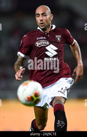 Turin, Italien. 25. August 2019: Simone Zaza von Torino FC in Aktion während der Serie ein Fußballspiel zwischen Torino FC und US Sassuolo. Torino FC gewann 2-1 über uns Sassuolo. Credit: Nicolò Campo/Alamy leben Nachrichten Stockfoto