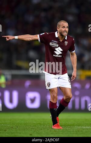 Turin, Italien. 25. August 2019: Lorenzo de Silvestri von Torino FC Gesten während der Serie ein Fußballspiel zwischen Torino FC und US Sassuolo. Torino FC gewann 2-1 über uns Sassuolo. Credit: Nicolò Campo/Alamy leben Nachrichten Stockfoto