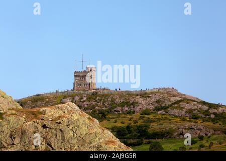 Cabot Tower in St. John's, Neufundland und Labrador, Kanada. Der Grenzstein steht auf dem Signal Hill. Stockfoto