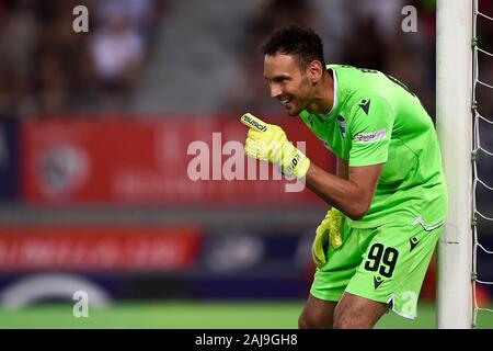 Bologna, Italien. 30. August 2019: Etrit Berisha von SPAL Gesten während der Serie ein Fußballspiel zwischen FC Bologna und SPAL. FC Bologna gewann 1-0 über SPAL. Credit: Nicolò Campo/Alamy Nachrichten Stockfoto