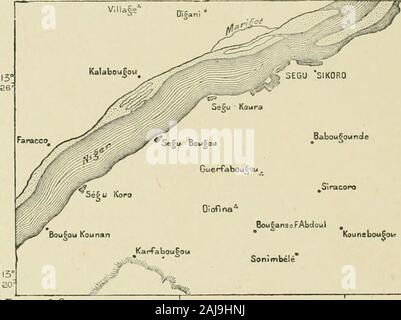 Afrika und seine Bewohner. lreadycrowded mit Booten. Im Jahr 1896 belief sich die Gesamtzahl der Austausch nicht weniger als £ 270.000. Unter Bamaku und die benachbarten Sotuba cascade Das tirst Largo Dorfbewohner 296 WEST AFRIKA. sind Baguinfa Kulikoro auf der rechten und auf der linken Seite. Hier die Französische havefounded eine Station, die über die Kommunikation der Niger mit Bele-dugu, das Gebiet des Beleri Menschen, die nach Westen in Richtung der Quellen der senegalesischen Baule erstreckt. Diese hillj^ Bezirk durch littlecommunities des republikanischen Bambaras, die in einem gemeinsamen confederacyaga beigetreten war bewohnt Stockfoto