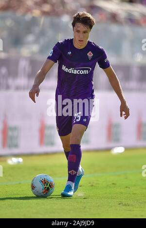 Florenz, Italien. 14 September, 2019: Federico Chiesa von ACF Fiorentina in Aktion während der Serie ein Fußballspiel zwischen ACF Fiorentina und Juventus Turin. Das Spiel endete mit einem 0:0 unentschieden. Credit: Nicolò Campo/Alamy leben Nachrichten Stockfoto