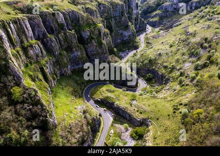 Cheddar Gorge, das zweitgrößte Naturwunder Großbritanniens, Luftbild Stockfoto