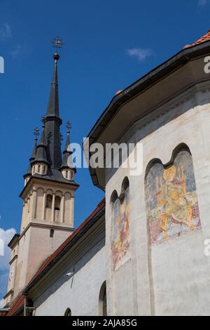 Externe Fresken, St Nicholas orthodoxe Kirche, gegründet 1292, Brasov, Siebenbürgen, Rumänien Stockfoto