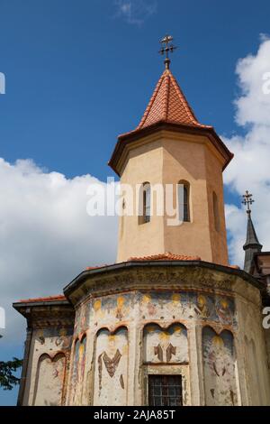 Externe Fresken, St Nicholas orthodoxe Kirche, gegründet 1292, Brasov, Siebenbürgen, Rumänien Stockfoto