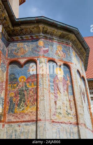 Externe Fresken, St Nicholas orthodoxe Kirche, gegründet 1292, Brasov, Siebenbürgen, Rumänien Stockfoto