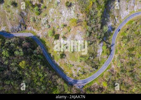 Cheddar Gorge, das zweitgrößte Naturwunder Großbritanniens, Luftbild Stockfoto