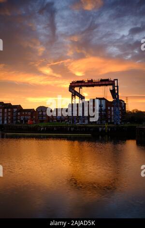 Preston, Lancashire, UK. Preston Docks in der Morgendämmerung Stockfoto