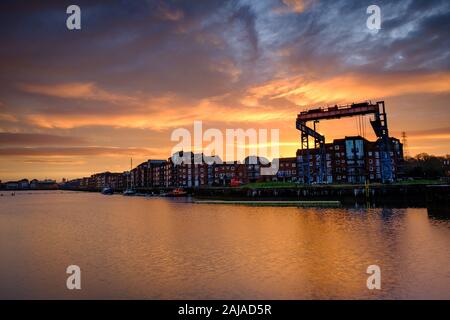 Preston, Lancashire, UK. Preston Docks in der Morgendämmerung Stockfoto