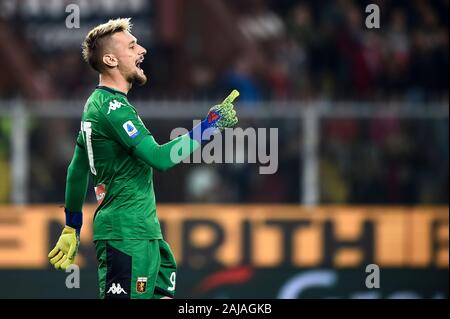 Genua, Italien. 5. Oktober, 2019: Ionut Radu von Genua CFC-Gesten während der Serie ein Fußballspiel zwischen Genua CFC und AC Mailand. Der AC Mailand gewann 2-1 über Genua CFC. Credit: Nicolò Campo/Alamy leben Nachrichten Stockfoto