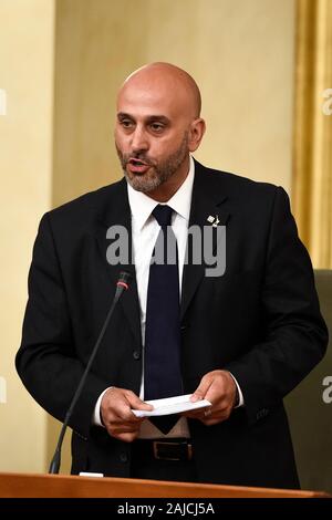 Turin, Italien - 01 Juli, 2019: Stefano Allasia, Präsident des Regionalrats, spricht während der ersten Sitzung des neuen regionalen Rat des Piemont. Die Region Piemont gewählt Der neue Regionalrat mit den Stimmen von 26. Mai 2019. Credit: Nicolò Campo/Alamy leben Nachrichten Stockfoto