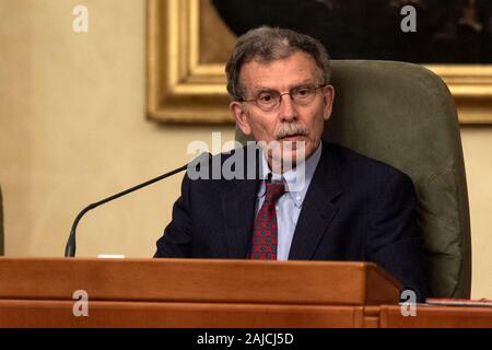 Turin, Italien - 01 Juli, 2019: Mauro Salizzoni, Stadtrat der Region Piemont, schaut an während der ersten Sitzung des neuen regionalen Rat des Piemont. Die Region Piemont gewählt Der neue Regionalrat mit den Stimmen von 26. Mai 2019. Credit: Nicolò Campo/Alamy leben Nachrichten Stockfoto