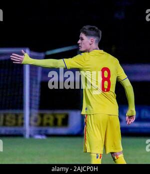 Die Showgrounds, Ballymena, County Antrim, Nordirland. 19. November 2019. UEFA U21-Gruppe Qualifizieren - Gruppe 8 - Nordirland gegen Rumänien. Dennis Mann Rumänien unter 21 Internationale Fußball-Spieler. Stockfoto