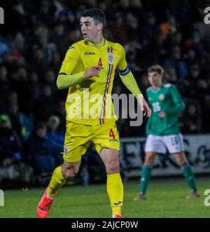 Die Showgrounds, Ballymena, County Antrim, Nordirland. 19. November 2019. UEFA U21-Gruppe Qualifizieren - Gruppe 8 - Nordirland gegen Rumänien. Alexandru Pascanu Rumänien unter 21 Internationale Fußball-Spieler. Stockfoto