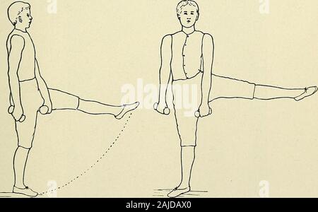 Eine Abhandlung über die orthopädische Chirurgie. Abb. 138. Abb. 139.. auf den Boden, und dann wieder die erste Position. Twoto fünf Mal (Abb. 136). 22. Das gleiche stehen auf dem rechten Fuß. Zwei bis fivetimes. 13 194 OBTHOPEDIC SUBGEEY. Abb. 140. X X... Stockfoto