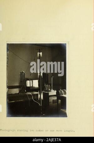 Vorrichtung und Verfahren zur Messung elektrischer Wellen. Foto, eine lialf Wellenlänge,. 27 Q Anwendung des Grundsatzes der Resonanz toWireless Telegrafie. ! Die grundlegenden Prinzipien der drahtlosen Telegrafie areI auf Resonanz, die in gewissem Umfang in Theprevious Seiten dieser Arbeit dargelegt wurde. Die Slaby-Arco System der drahtlosen Telegrafie ist ein goodsystem die Prinzipien der Resonanz zu veranschaulichen; da in itstransmitting station Kapazität und Induktivität kann variiert werden, während in der empfangenden Stromkreis der Induktivität allein ist variabel. Die Verbindungen des sendenden circui Stockfoto