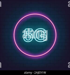 5G Wireless Internet Wifi Verbindung neon Style für Grafikdesign, Logo, Website, Social Media, Mobile App, ui Vector Illustration Stock Vektor