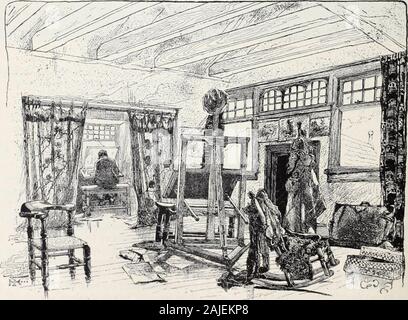 Harper's neue monatliche Zeitschrift Band 34 Dezember 1886 bis Mai 1887. vermischt withbosses aus Glas. Das Studio befindet sich direkt unter dem Dach. Eine Funktion des Raumes ist ein quaintcorner bis in einen Nord Giebel, notincluded in der Abbildung. Skizzen aretacked auf der Mauer, deren Themen rangefrom Florida zu Ägypten und von Warwick toJerusalem und verstreut sind costumesof verschiedenen orientalischen und europäischen Völker, Relikte der vielen künstlerischen Pilgerfahrten. Von den Höhen des Orange Mountain Ansicht fällt auf den Masten der neuen YorkHarbor. Hier Arthur Quartley, der nowabroad, hat seine Stu gemacht Stockfoto