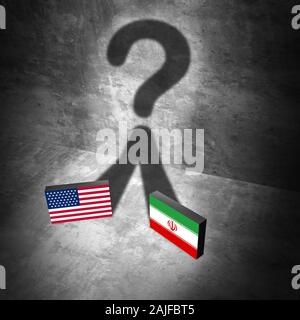 Iranische amerikanischen Fragen als US-Militär Krieg spannung Konflikt oder Vereinigten Staaten Krise im Nahen Osten Konzept als Sicherheitsproblem aufgrund wirtschaftlicher. Stockfoto