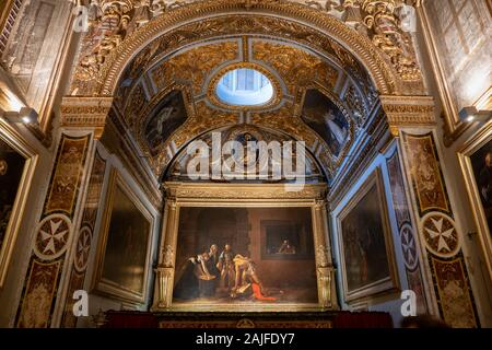 Das Oratorium mit Caravaggio Gemälde "Enthauptung Johannes des Täufers" in St. John's Co-Cathedral in Valletta, Malta Stockfoto