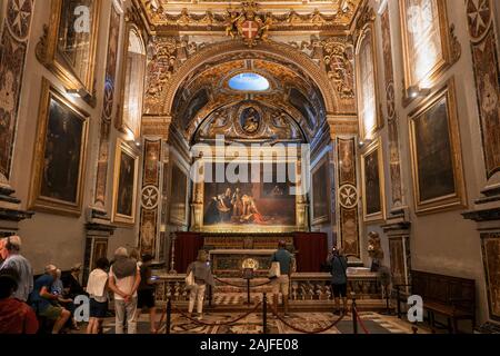 Das Oratorium mit dem berühmten Caravaggio Gemälde "Enthauptung Johannes des Täufers" in St. John's Co-Cathedral in Valletta, Malta Stockfoto