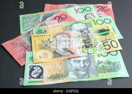 Australien (AUD) Devisen, Banknoten unterschiedlicher Stückelung Stockfoto
