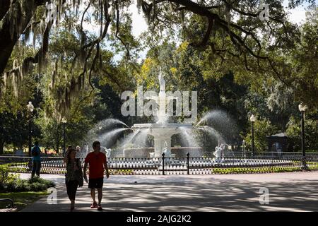 Brunnen im Forsyth Park, Savannah, GA, USA Stockfoto